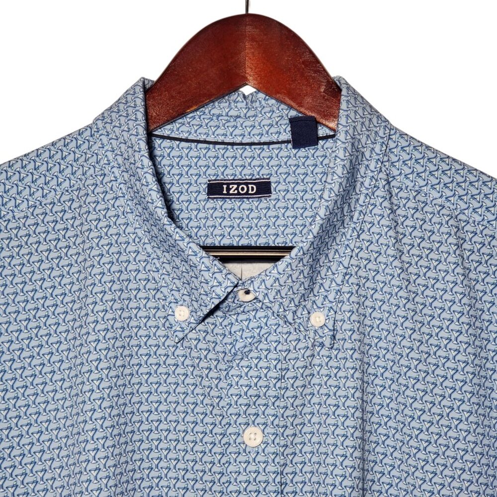 Izod Short Sleeve Button Down Shirt XXL Cocktail Martini Novelty Allover Print